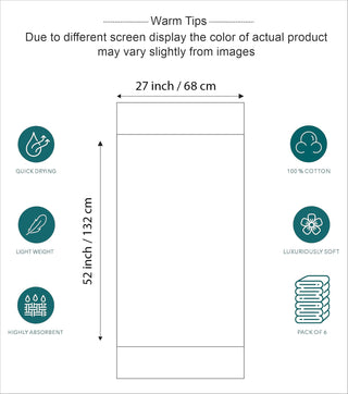 Set of 6 Hotel & Spa 100% Cotton Bath Towels 27x52 inch