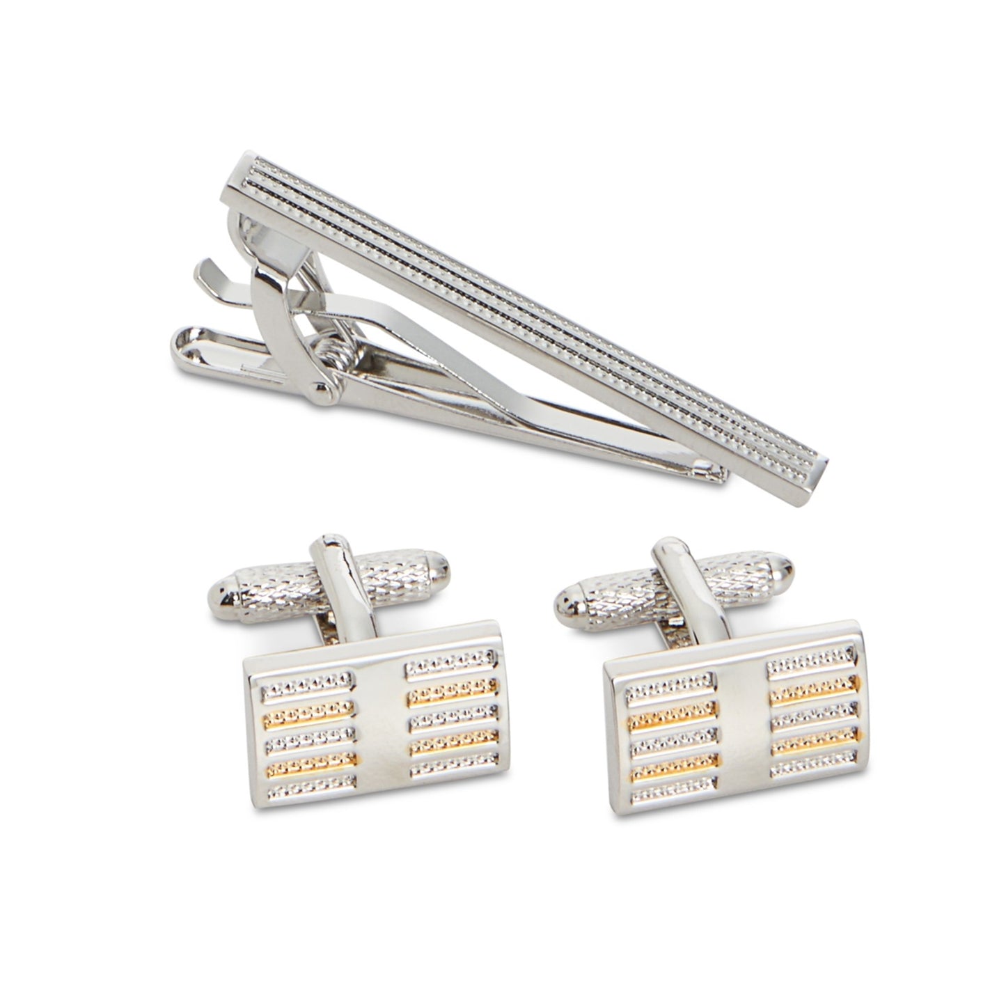 Perry Ellis Men's Golden Beam Rectangle Shape Cufflinks Silver Size Regular