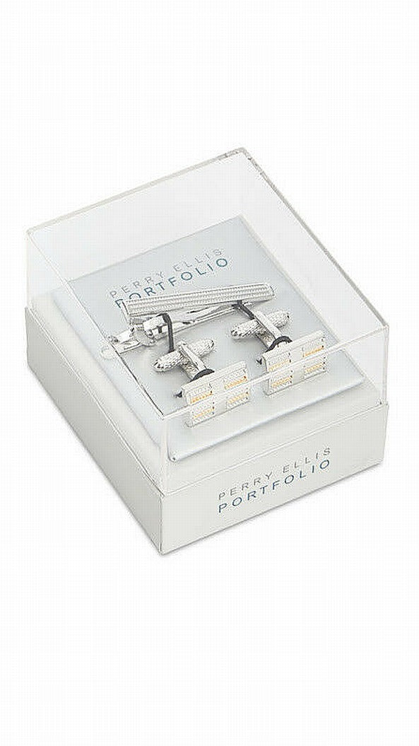 Perry Ellis Men's Golden Beam Rectangle Shape Cufflinks Silver Size Regular
