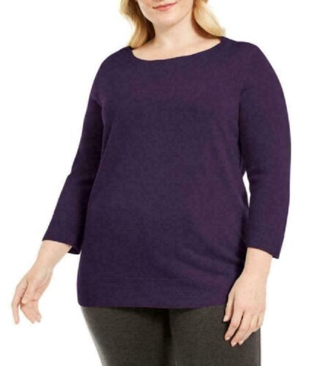 Karen Scott Women's Plus Ballet Neckline Sweater Purple Size 2X