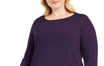 Karen Scott Women's Plus Ballet Neckline Sweater Purple Size 2X
