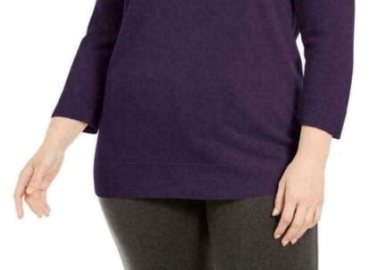 Karen Scott Women's Plus Ballet Neckline Sweater Purple Size 2X