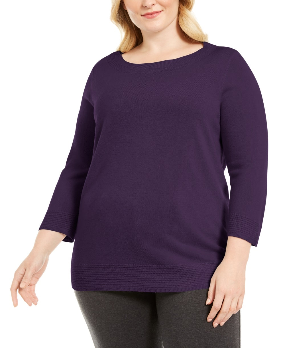 Karen Scott Women's Plus Size Ballet Neckline Sweater Purple Size 1X