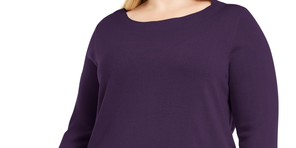 Karen Scott Women's Plus Size Ballet Neckline Sweater Purple Size 1X