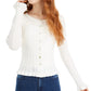 Ultra Flirt Junior's Ruffle Pointelle Knit Button Front Sweater White Size Small