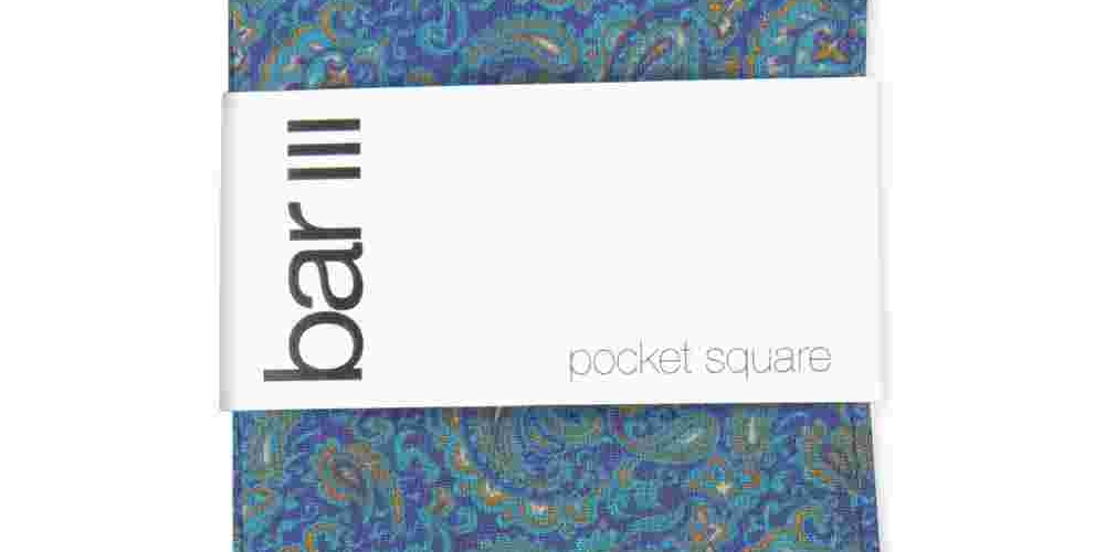 Bar III Men's Stewart Paisley Office Pocket Square Blue Size Regular