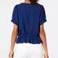 Ultra Flirt Women's Ruffled Tie Front Short Sleeve Keyhole Blouse Top Blue Size Small