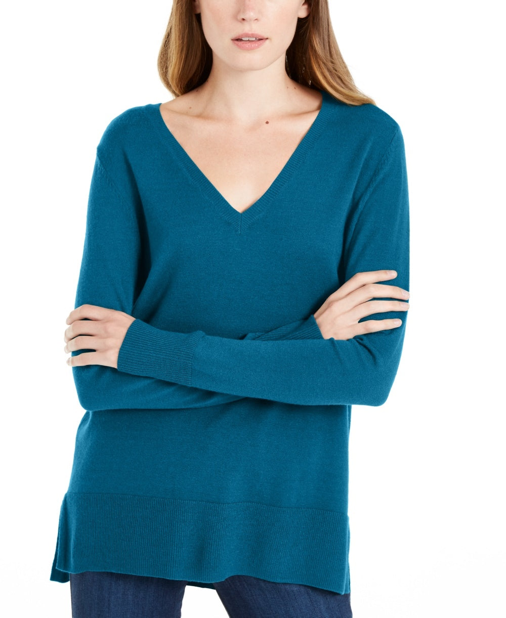 Maison Jules Women's V-Neck Sweater Bright Blue Size Small