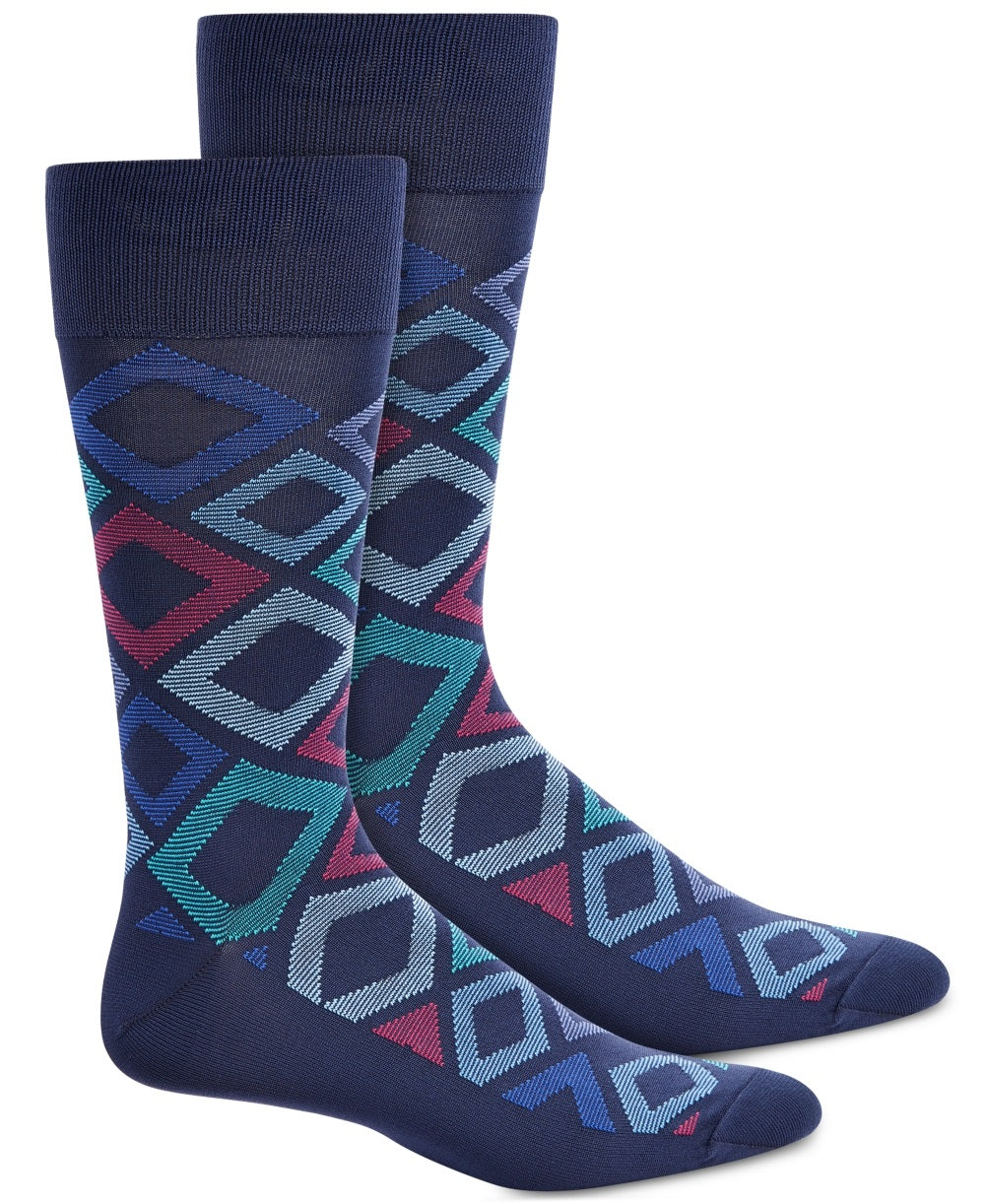 Perry Ellis Men's Microfiber Diamond Print Socks Blue Size Regular