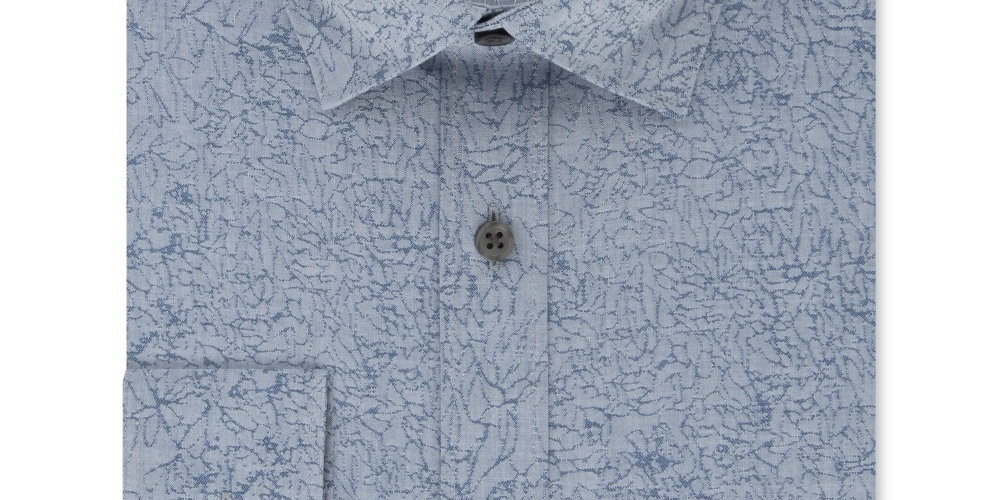 DKNY Men's Slim Fit Stretch Kaihara Botanical Patterned Dress Shirt Dutch Blue Size 15X32X33