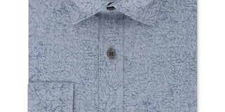 DKNY Men's Slim Fit Stretch Kaihara Botanical Patterned Dress Shirt Dutch Blue Size 15X32X33