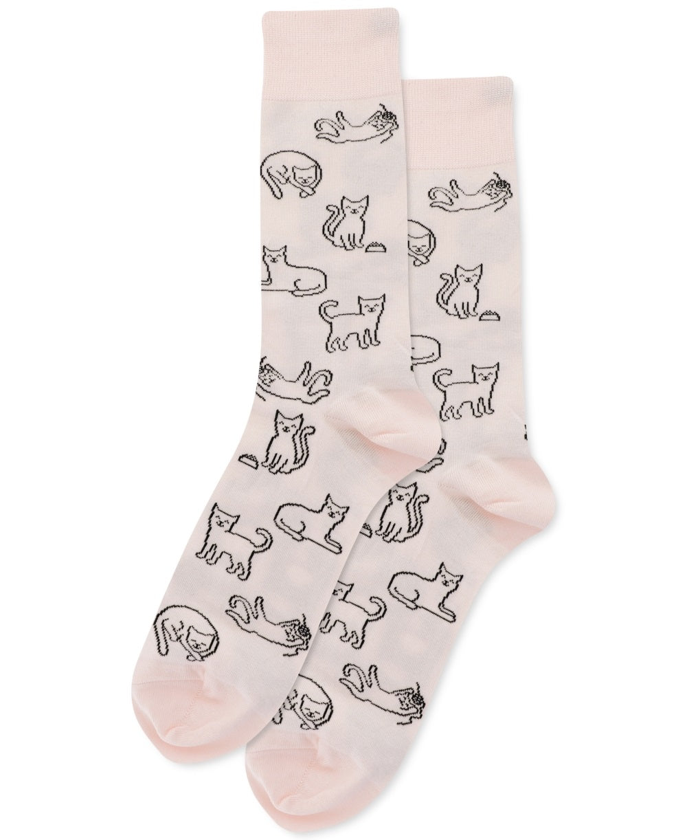 Hot Sox Men's Outline Cat Crew Socks Beige Size 6-12