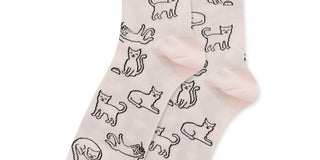 Hot Sox Men's Outline Cat Crew Socks Beige Size 6-12