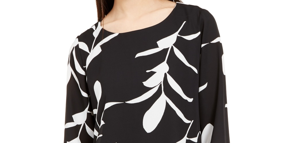 Alfani Women's Petite Printed Balloon-Hem Top Black Size Petite S