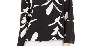 Alfani Women's Petite Printed Balloon-Hem Top Black Size Petite S