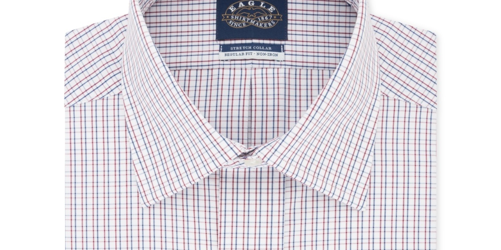 Eagle Men's Classic/Regular Fit Non-Iron Stretch Collar Check Dress Shirt Red Size 2XL