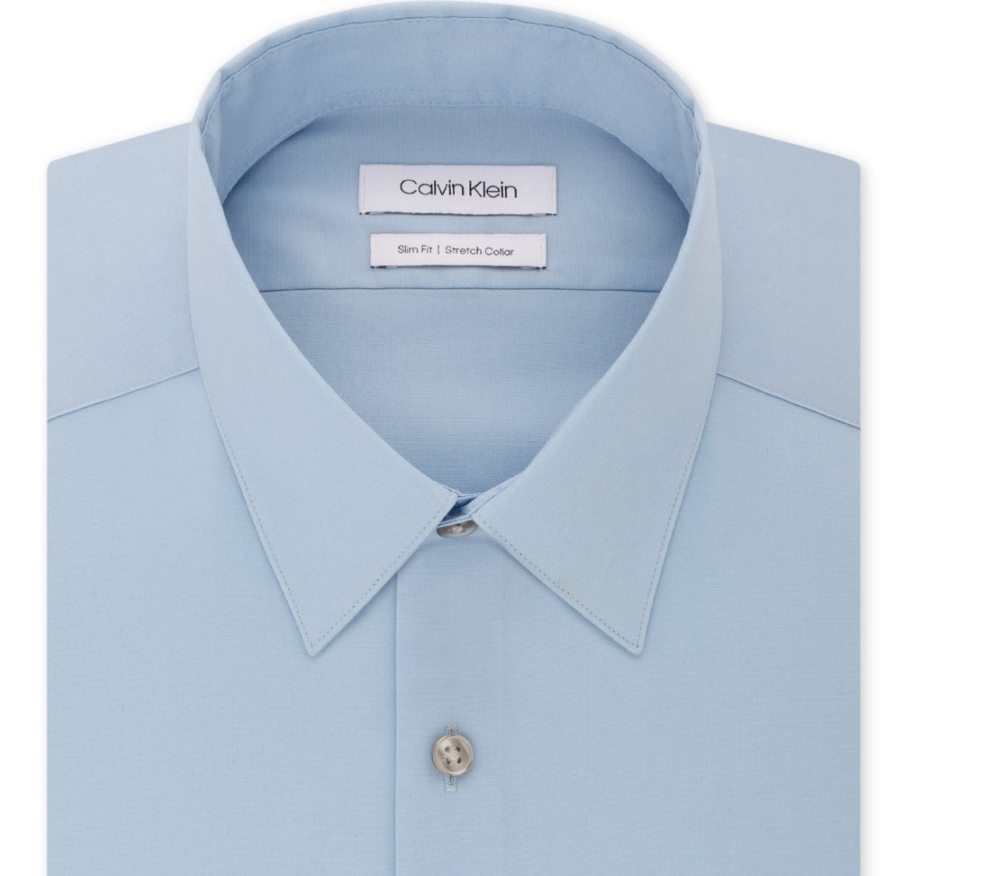 Calvin Klein Men's Slim-Fit Stretch Flex Collar Dress Shirt Blue Size 16.5X32-33