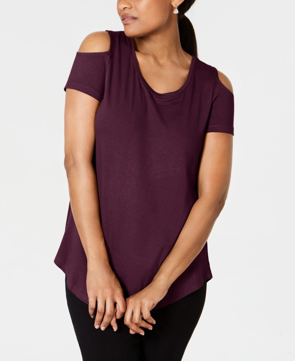 JM Collection Women's Cold-Shoulder Swing T-Shirt Wine Size X-Large