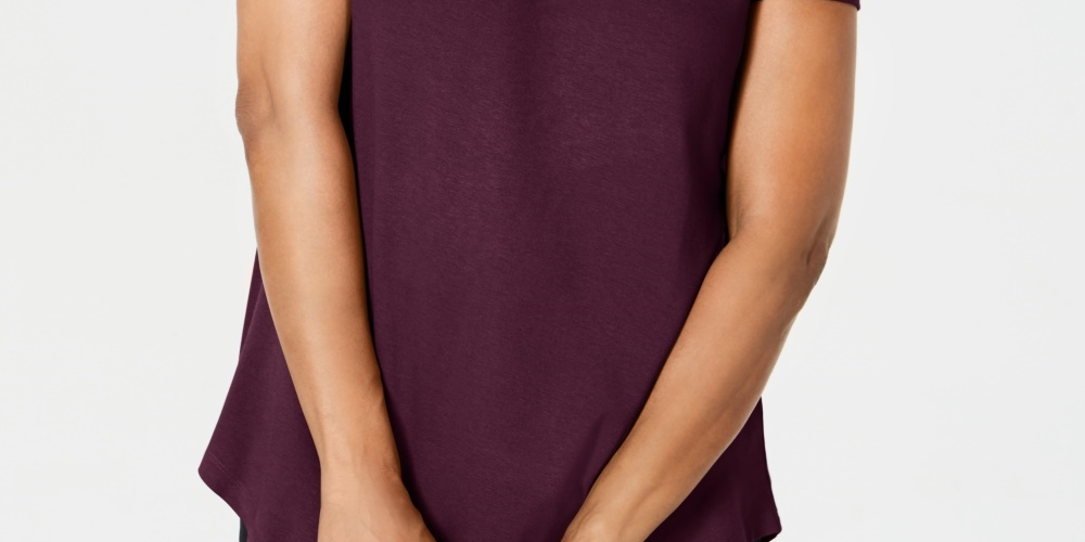 JM Collection Women's Cold-Shoulder Swing T-Shirt Wine Size X-Large