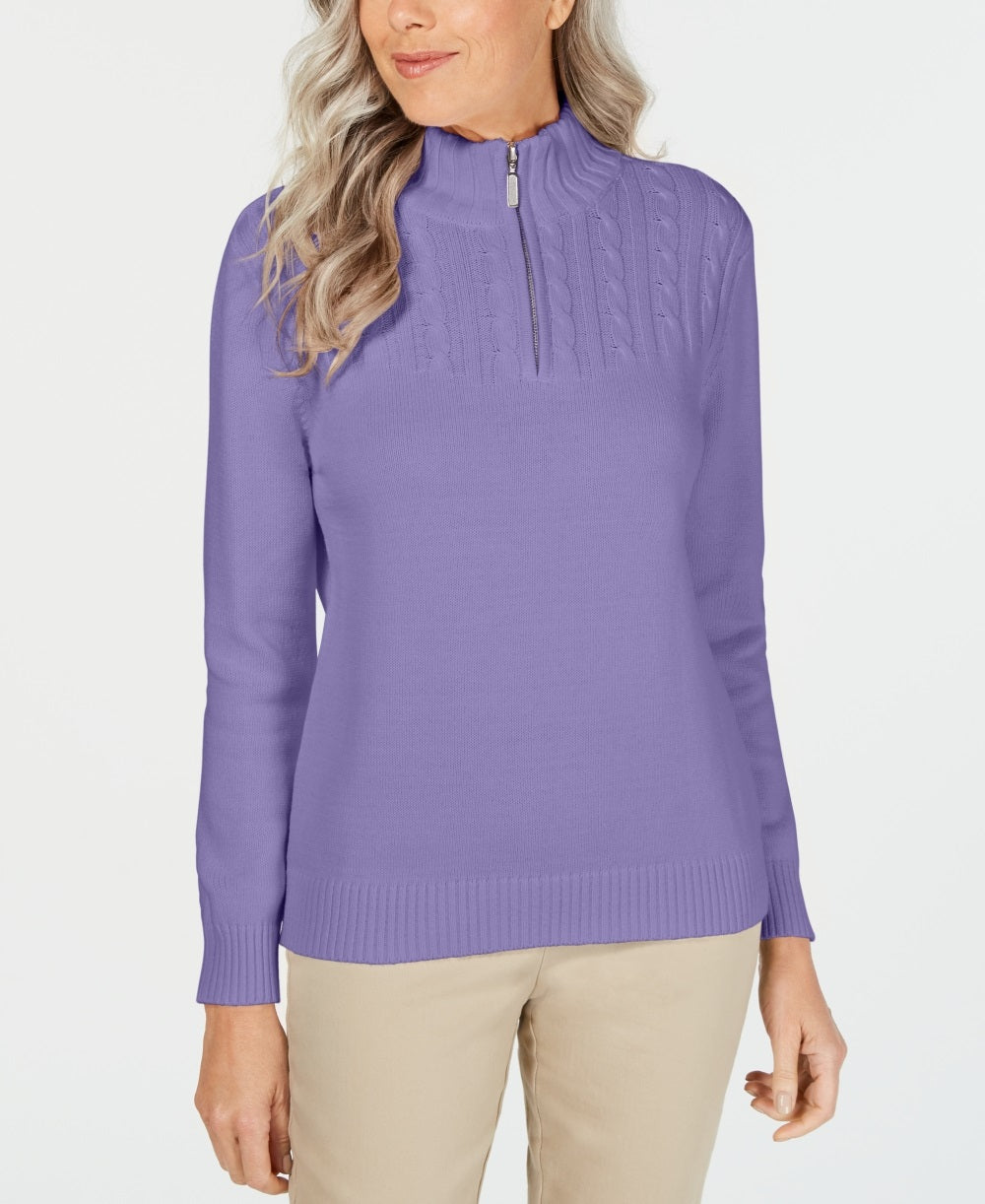 Karen Scott Women's Cotton Zip Neck Sweater Purple Size X-Small