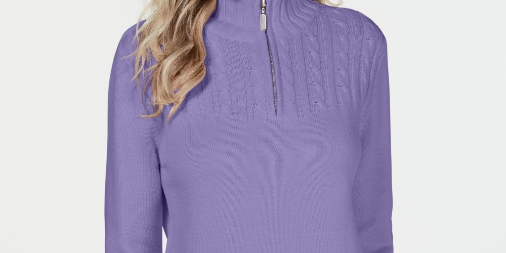 Karen Scott Women's Cotton Zip Neck Sweater Purple Size X-Small