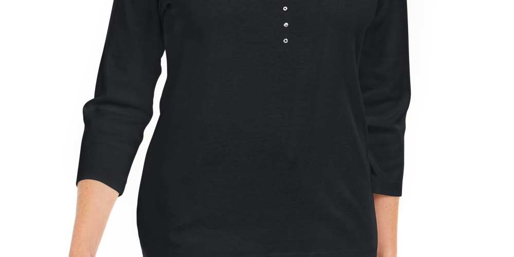 Karen Scott Women's Cotton Grommet Hardware Top   Black Size Petite Small
