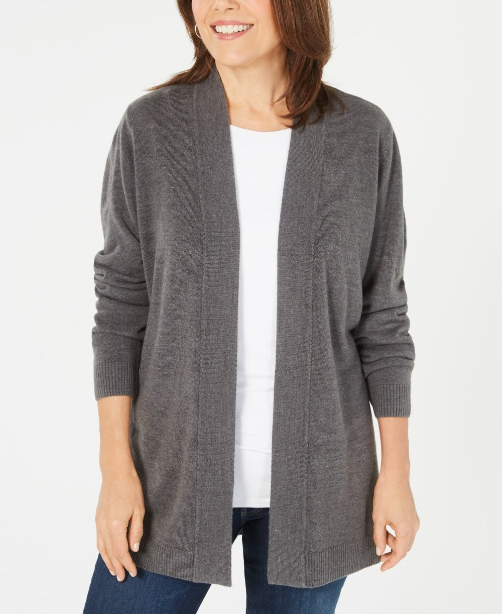 Karen Scott Women's Open Front Cardigan Charcoal Size PS