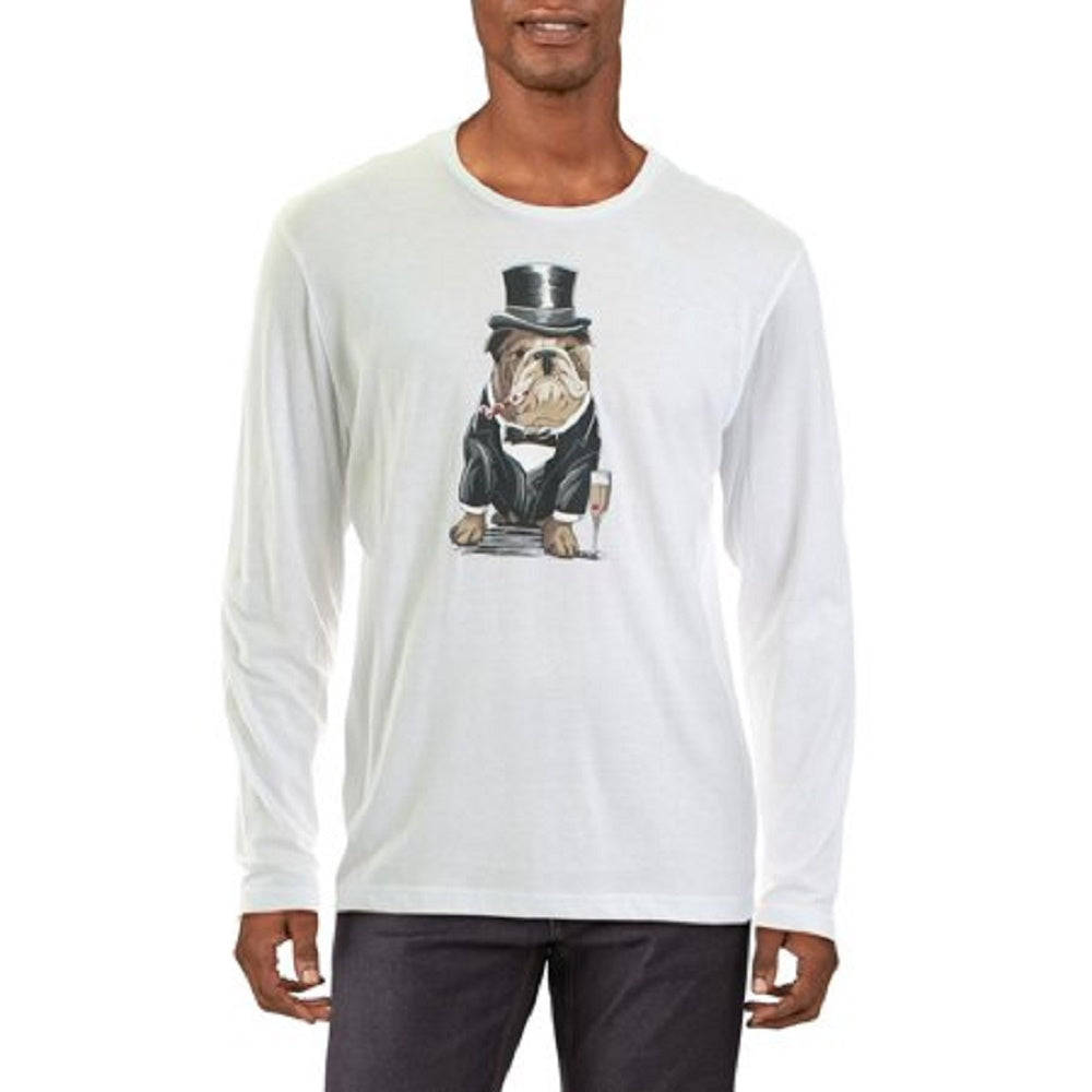 Club Room Men's Bulldog Tuxedo Graphic Crewneck T-Shirt White Size Large