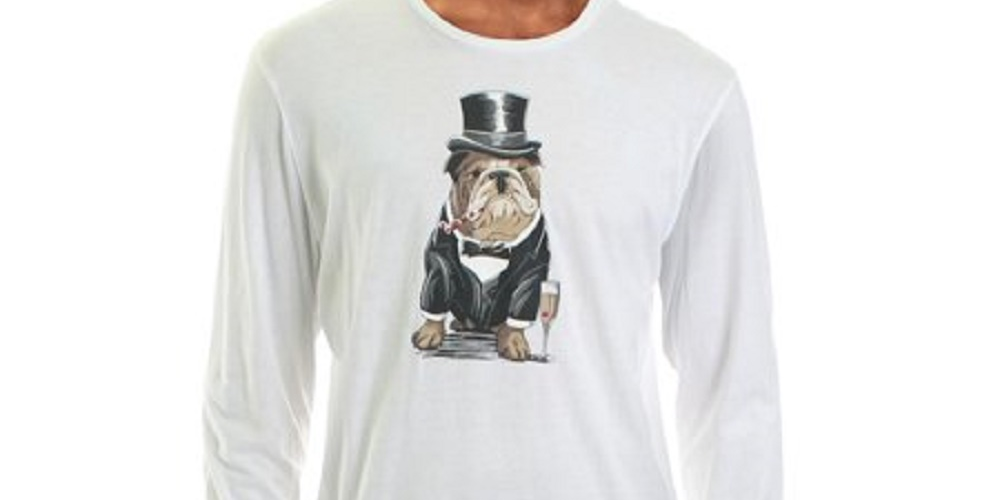 Club Room Men's Bulldog Tuxedo Graphic Crewneck T-Shirt White Size Large