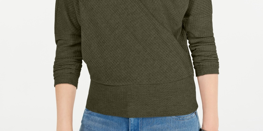 Gypsies & Moondust Juniors' Surplice Waffle-Knit Top Green Size Medium