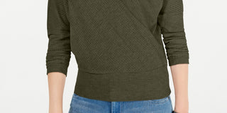 Gypsies & Moondust Juniors' Surplice Waffle-Knit Top Green Size Medium