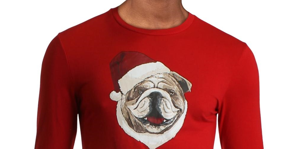 Club Room Men's Santa Bulldog Holiday Party Christmas Top Medium Red Size Large