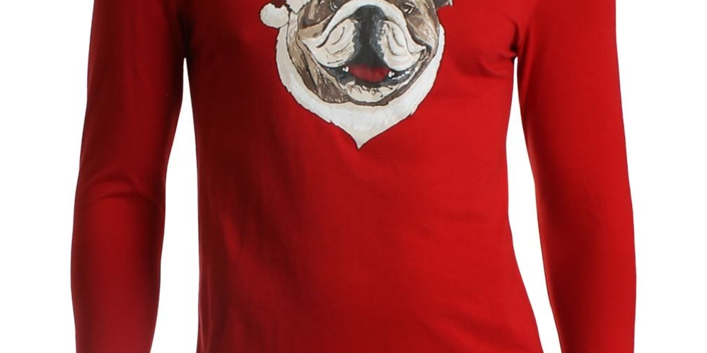 Club Room Men's Santa Bulldog Holiday Party Christmas Top Medium Red Size Large