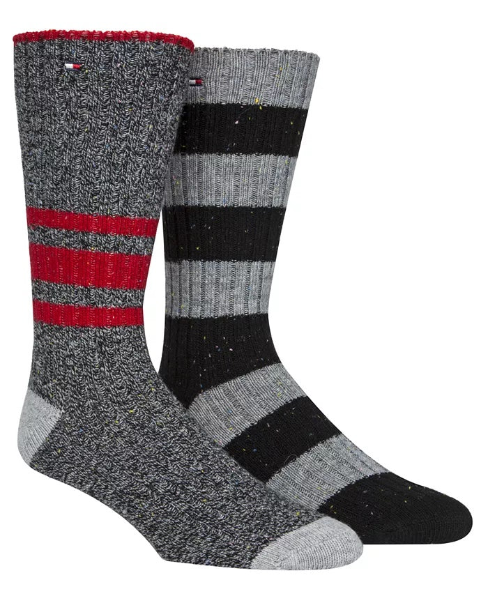 Tommy Hilfiger Men's 2 Pk Striped Boot Socks Gray Size 7-12