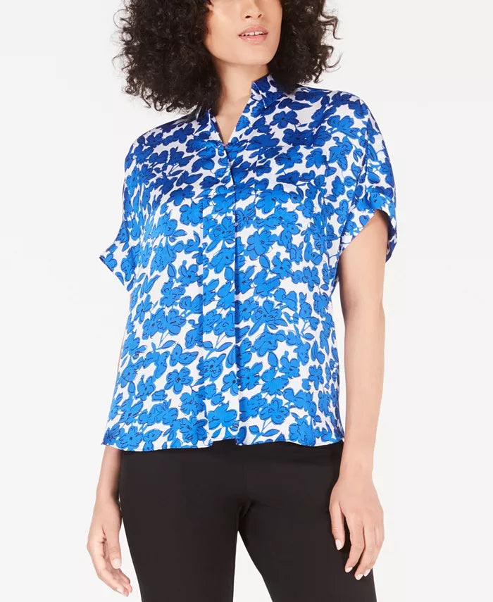 Alfani Women's Floral-Print Blouse Created The Navy Size Small