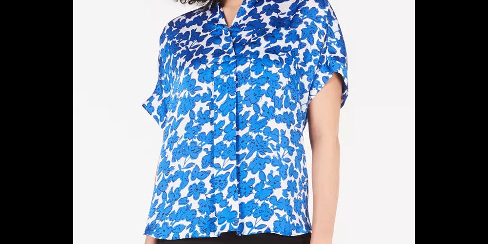 Alfani Women's Floral-Print Blouse Created The Navy Size Small