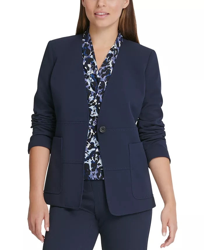 DKNY Women's Collarless One-Button Blazer Blue Size 14