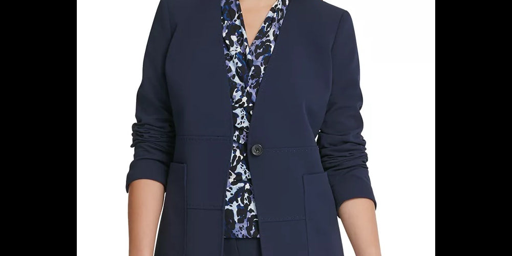 DKNY Women's Collarless One-Button Blazer Blue Size 14