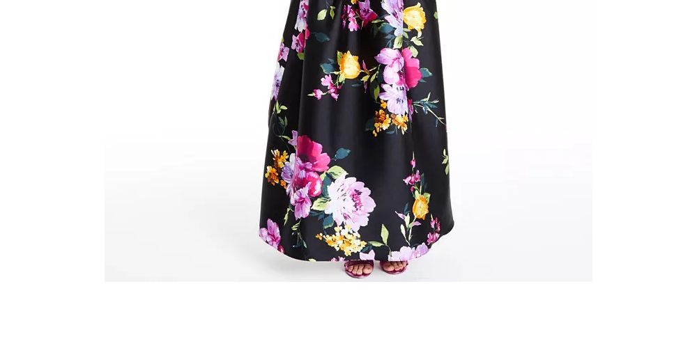 BCX Juniors' Floral-Print Cross-Back Gown Black Size 3