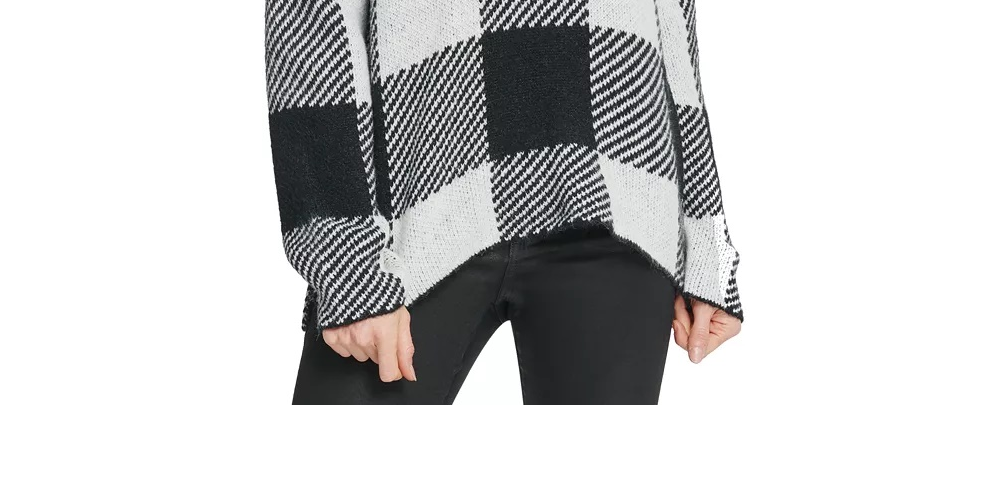 DKNY Women's White Plaid Long Sleeve Turtle Neck Sweater White Size Medium