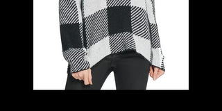 DKNY Women's White Plaid Long Sleeve Turtle Neck Sweater White Size Medium