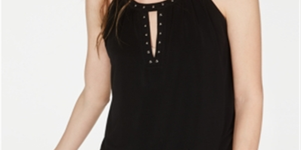 INC International Concepts Women's Studded Halter Top Deep Black Size Medium