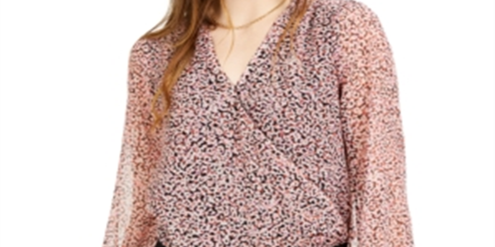 Bar III Women's Printed Surplice Bodysuit -Pink Size -Large