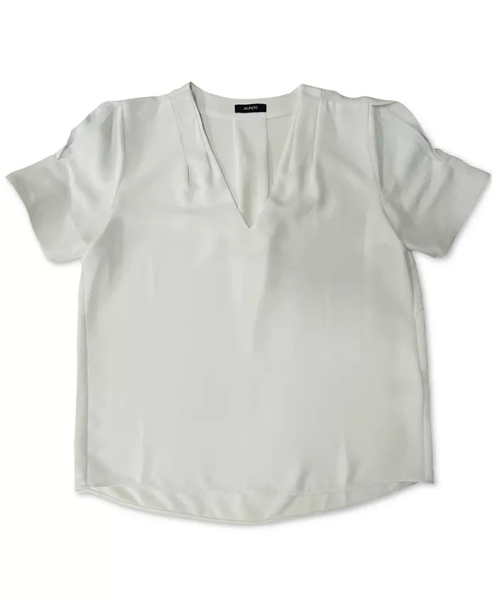 Alfani Women's Pleated V-Neck Top White Size Large
