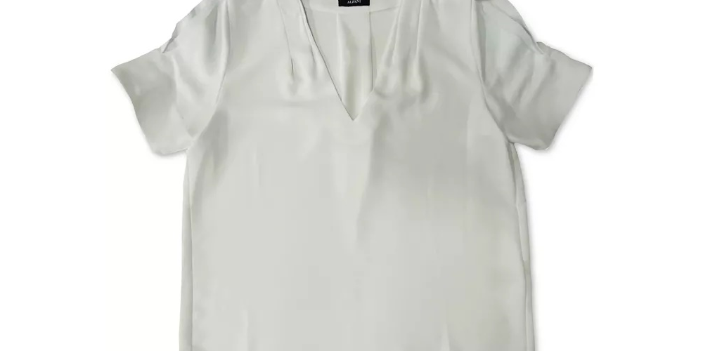 Alfani Women's Pleated V-Neck Top White Size Large
