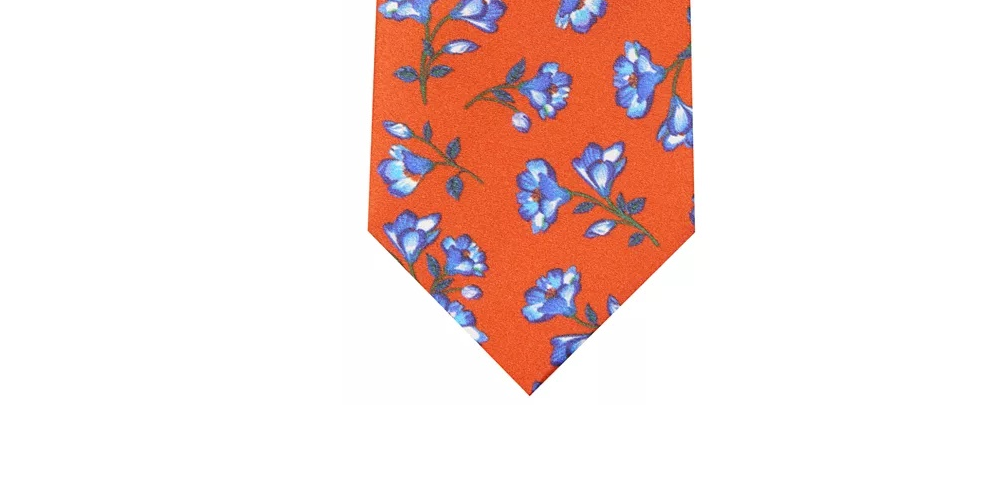 Bar III Men's Wakely Skinny Floral Silk Tie Blue Flowers One Size