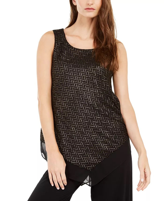 Alfani Women's Metallic Pointed-Hem Top Black Size Small
