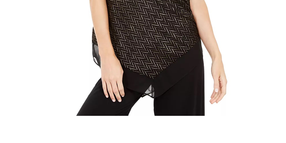 Alfani Women's Metallic Pointed-Hem Top Black Size Small