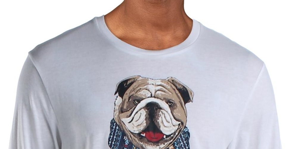 Club Room Men's Bulldog Scarf Cotton Blend Graphic T-Shirt White Size Large