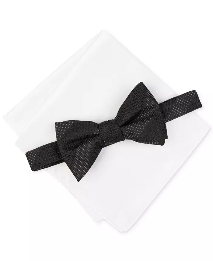 Alfani Men's Crispin Silk Blend Pocket Square Bow Tie White Size Regular